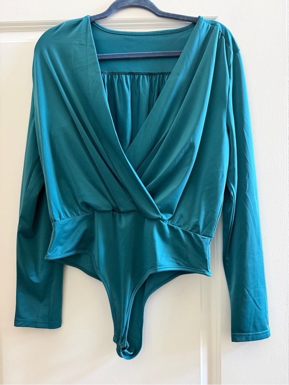 Teal Surplice Long-Sleeve Bodysuit
